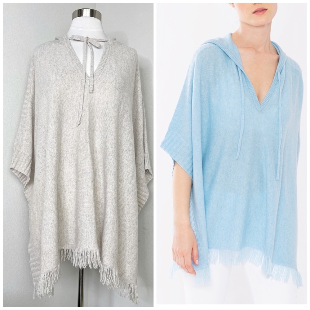 KINROSS Biscotti Cashmere Hooded Fringe Poncho OS